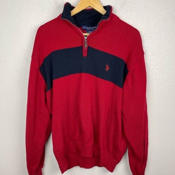 U.S. Polo Assocition Red and Navy Blue Quarter Zip Pullover Size XL EUC - Picture 1 of 4